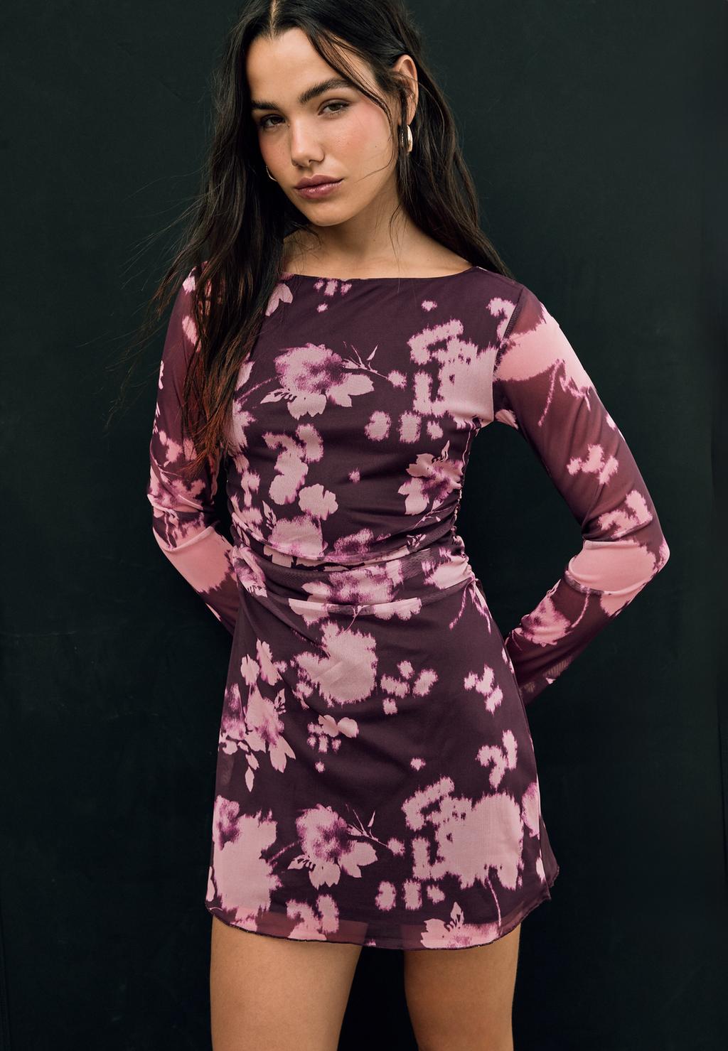 Vestido corto estampado tul