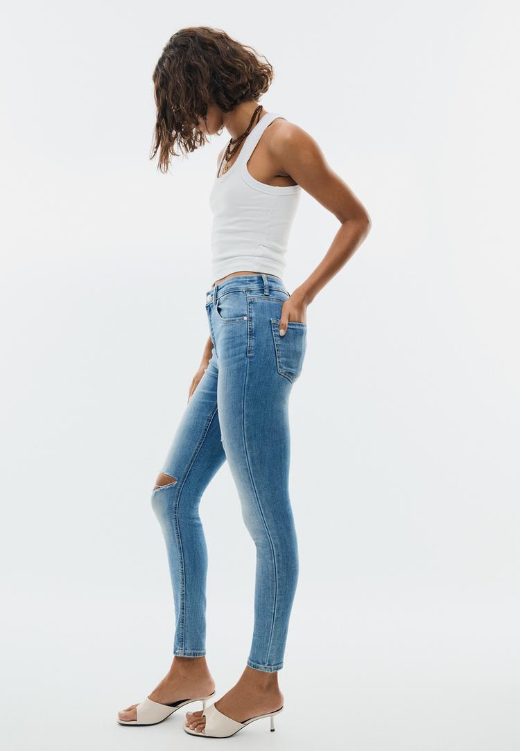 Stradivarius D07 Τζιν Παντελόνι Skinny Regular Waist Μπλε Μεσαίας Απόχρωσης 44