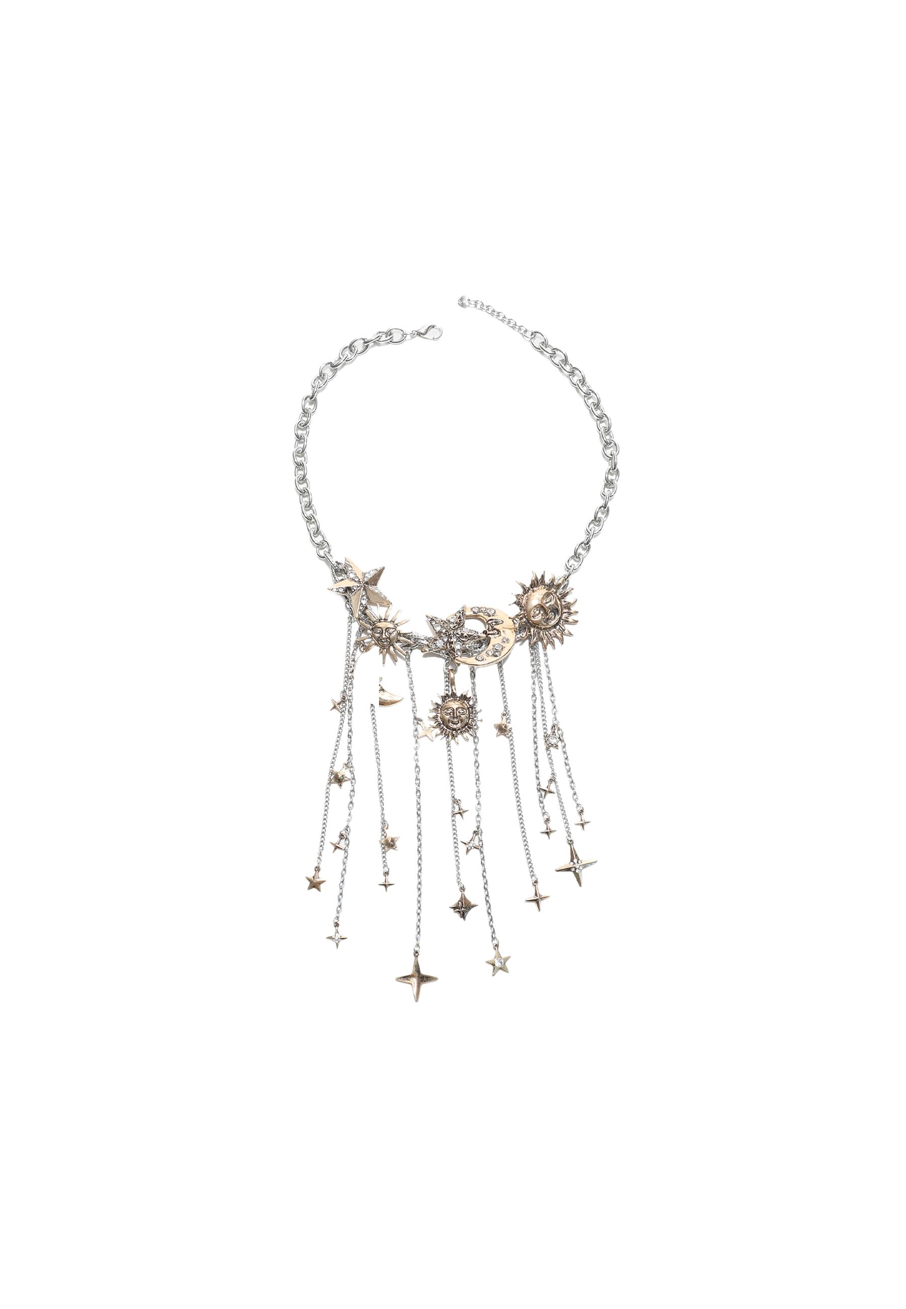 Moon and star multi-charm necklace — Grey
