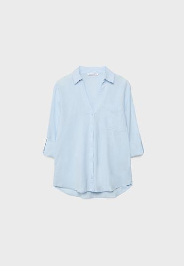 Linen blend shirt with pocket — Sky blue 6