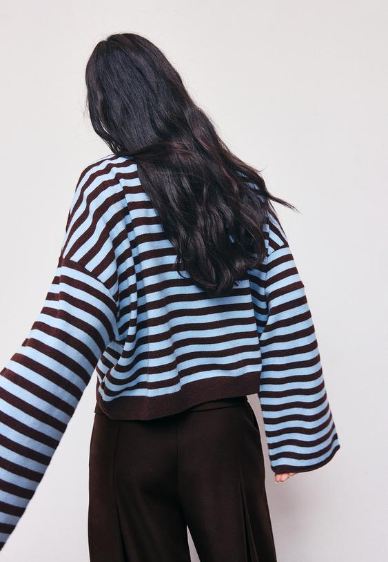 Stradivarius Wide Sleeve Cropped Knit Jumper Brown Xs