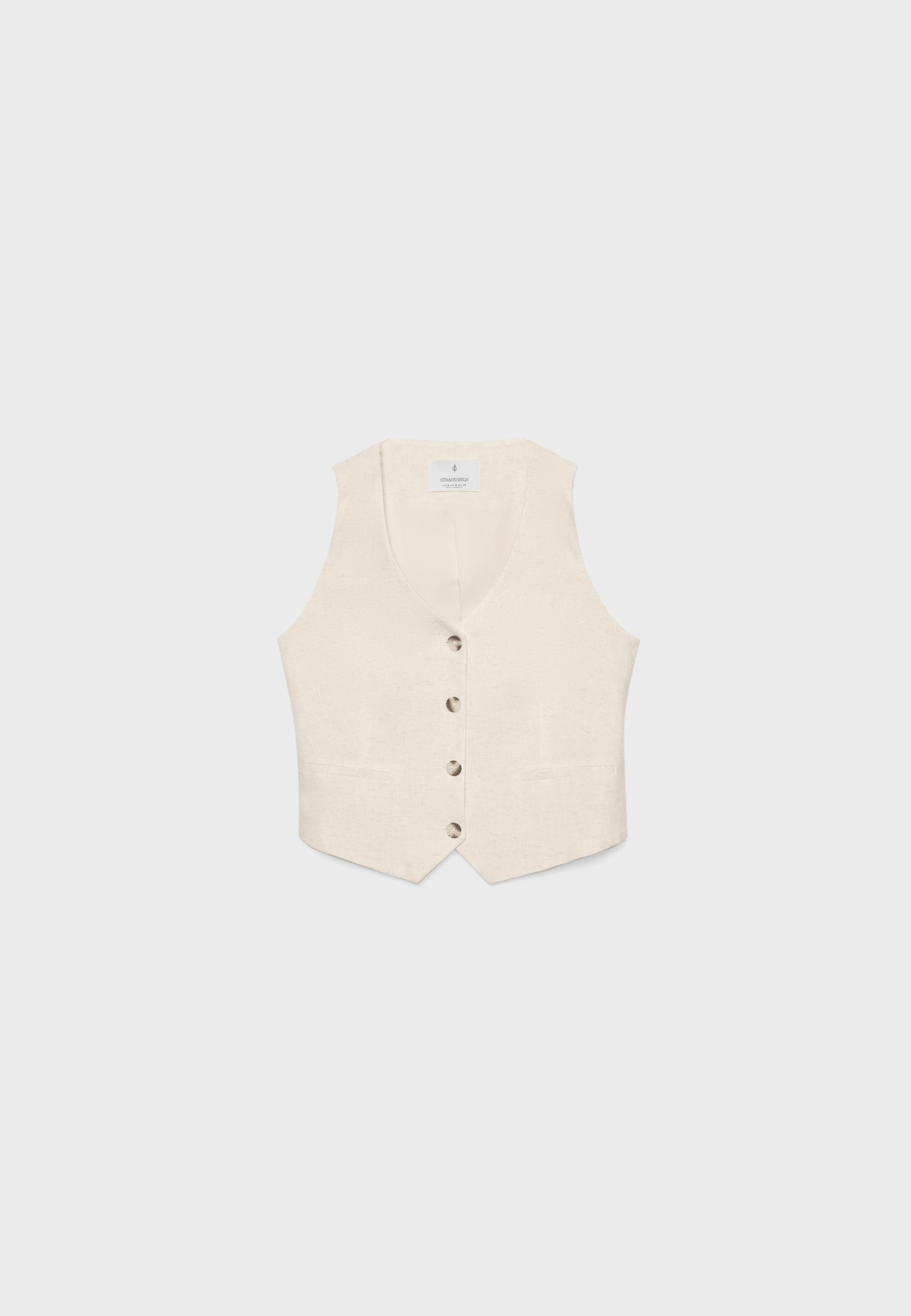 Linen look waistcoat — Stone