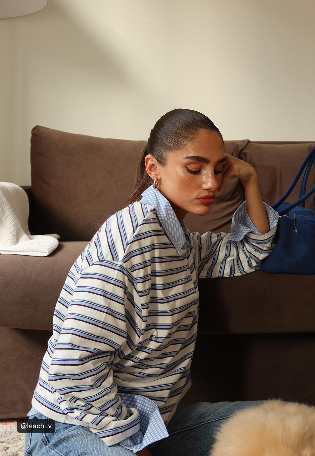 Oversize long sleeve striped T-shirt — Royal blue