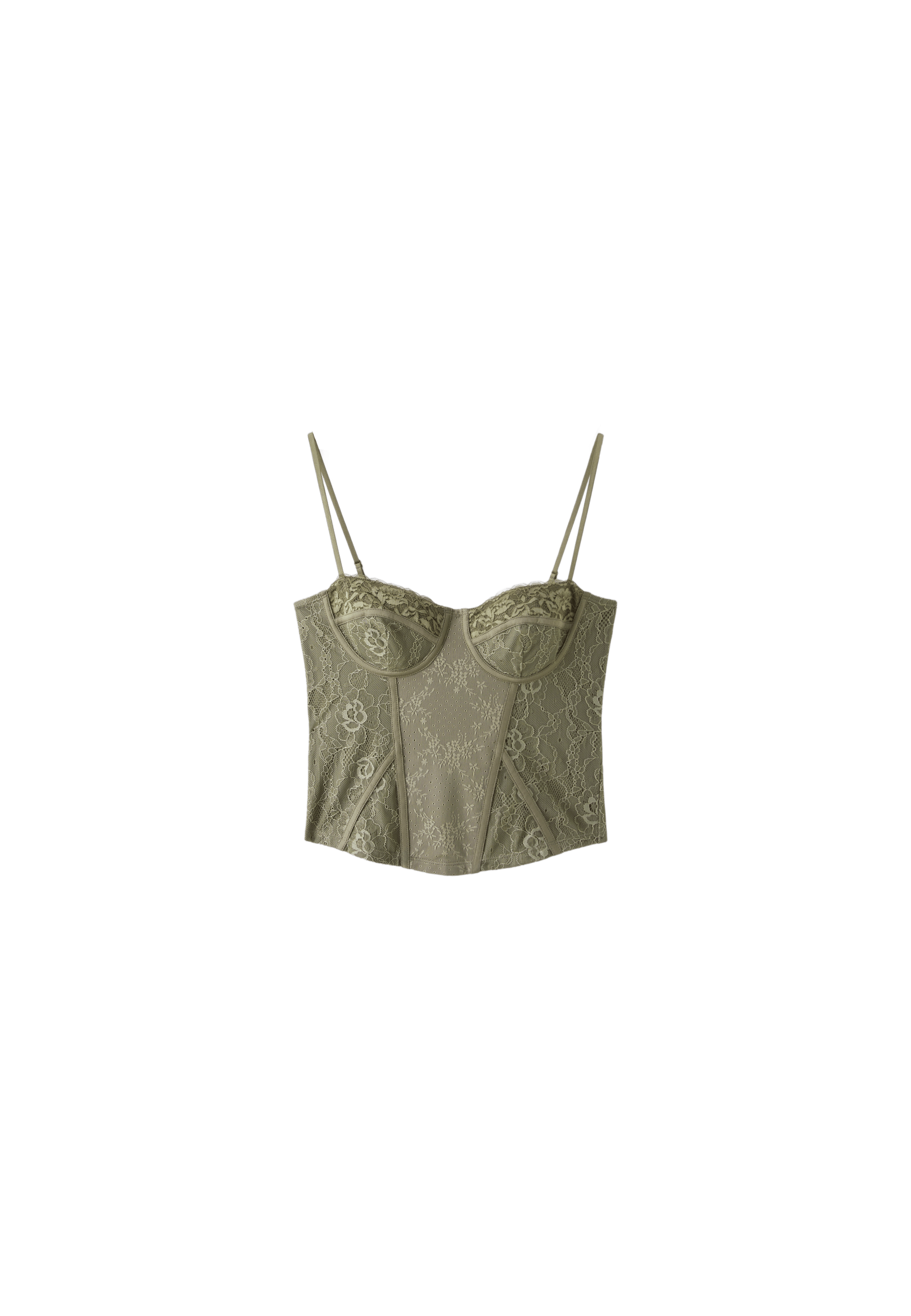 Lace corsetry-inspired top — Khaki