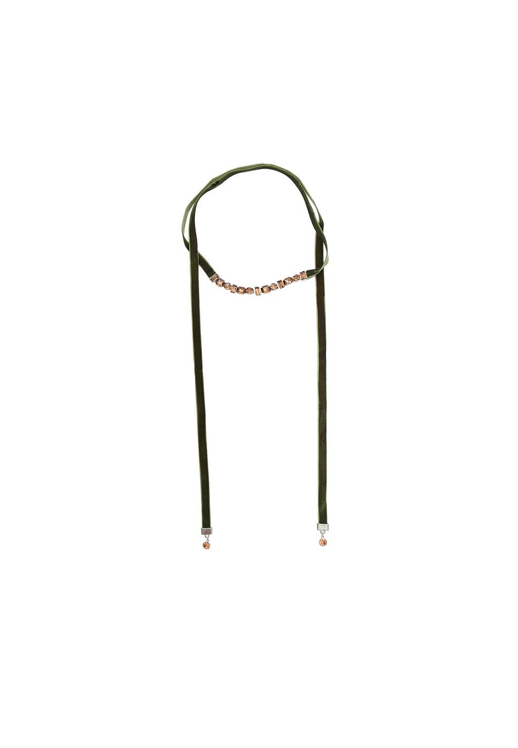 Lariat rhinestone necklace with contrast velvet