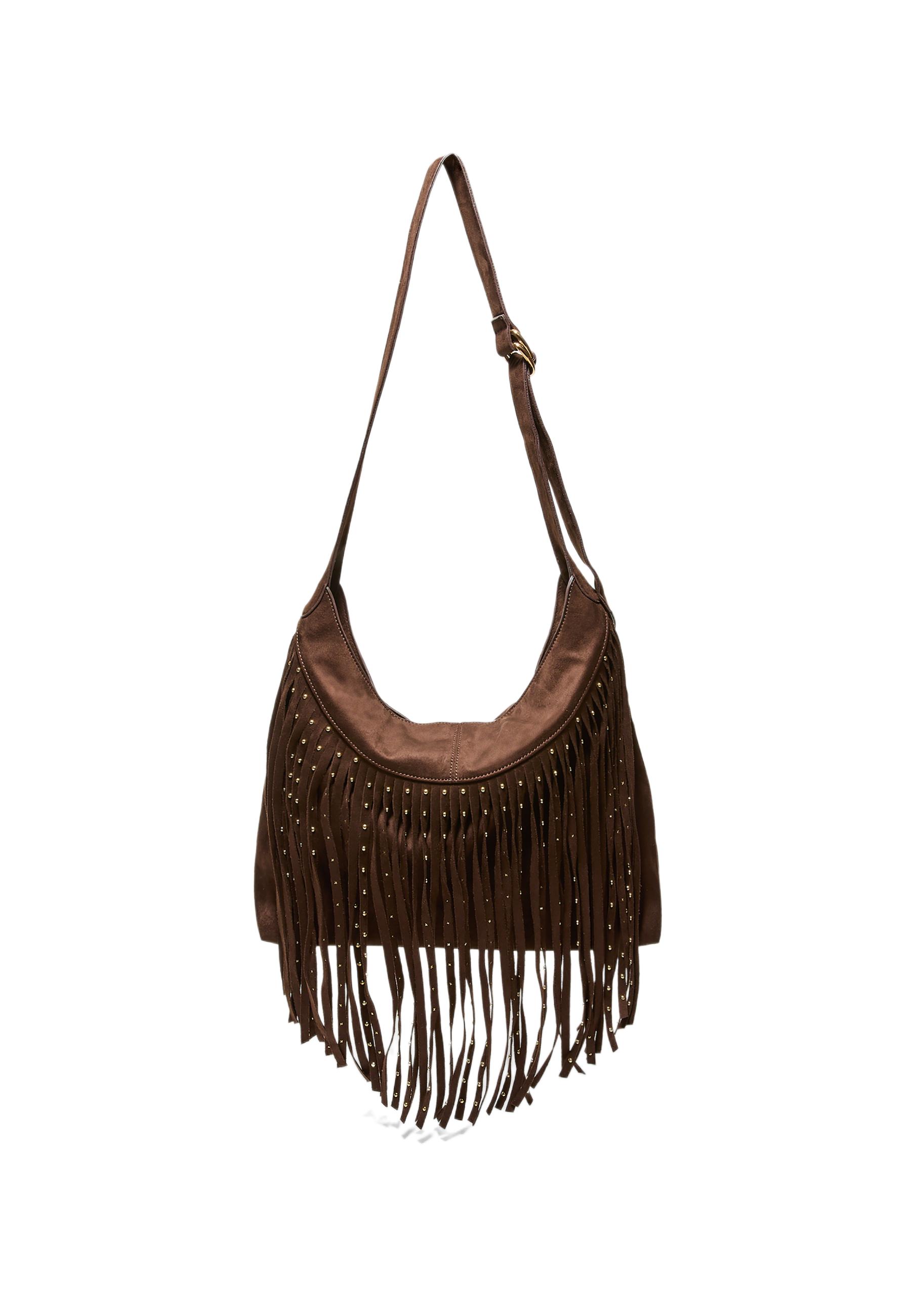 Soft touch shoulder bag with fringe detail — Brown