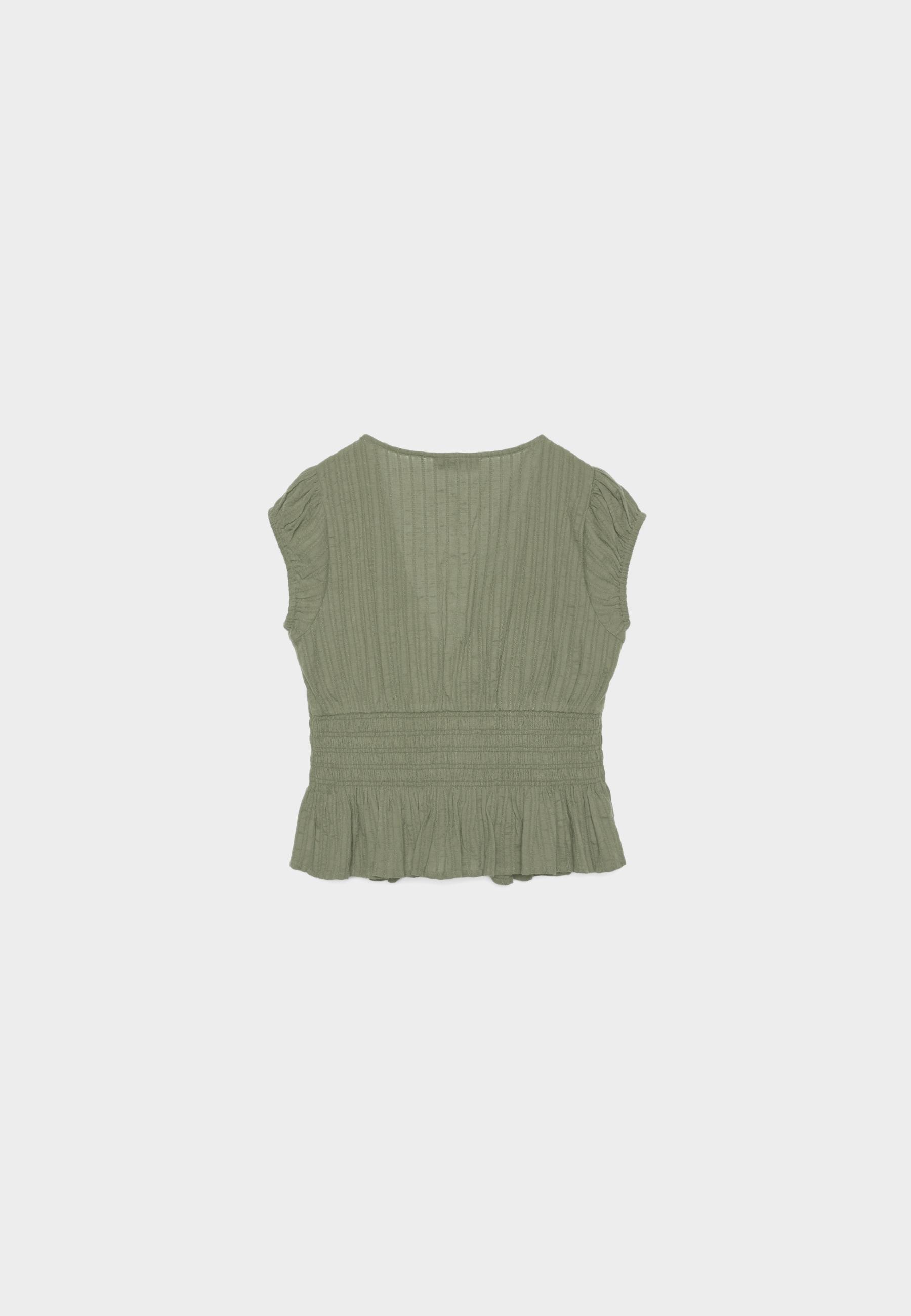Short sleeve shirred shirt — Khaki