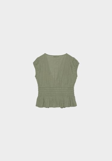 Short sleeve shirred shirt — Khaki 8