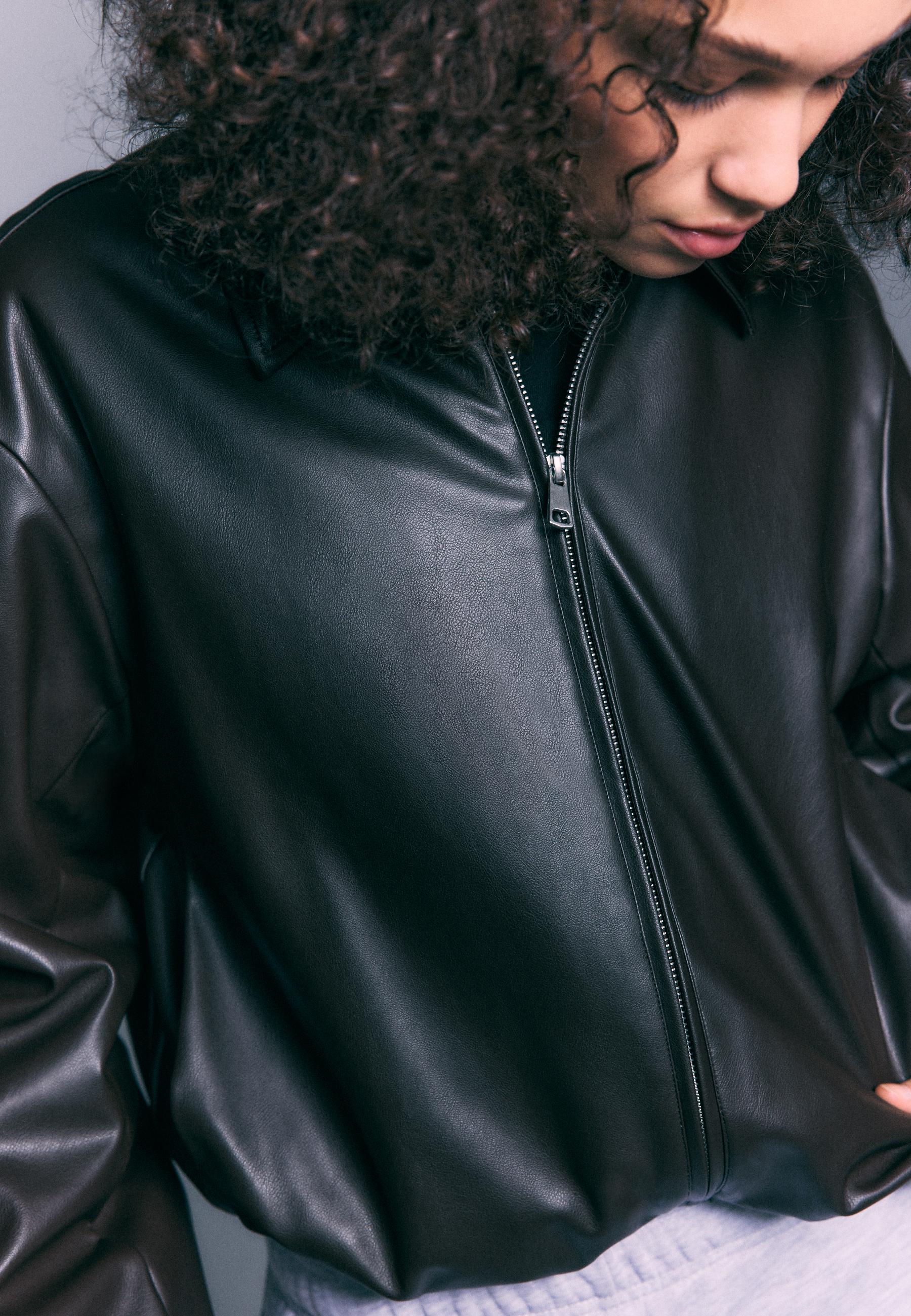 Padded leather effect bomber jacket — Black