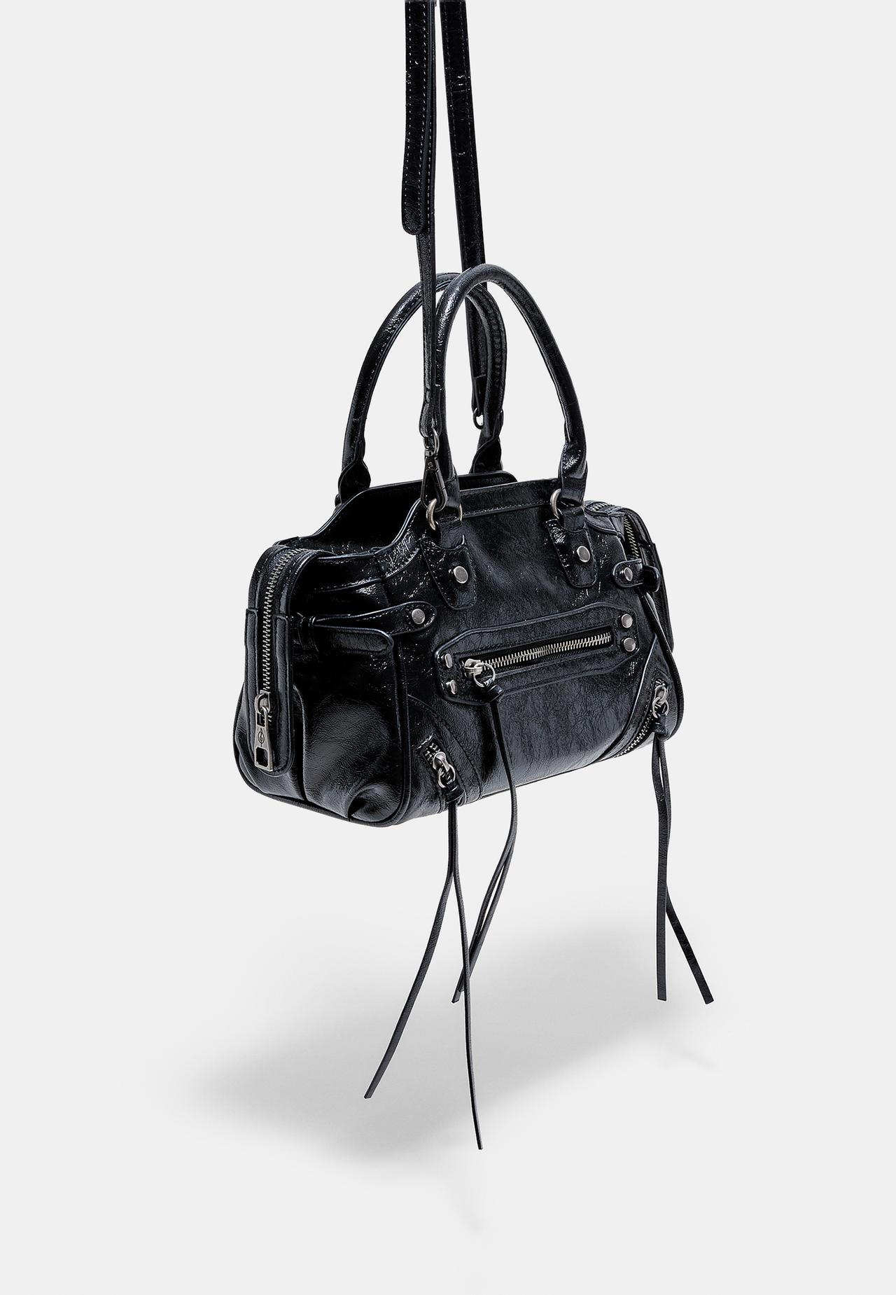 City bag with studs and zip pulls — Black