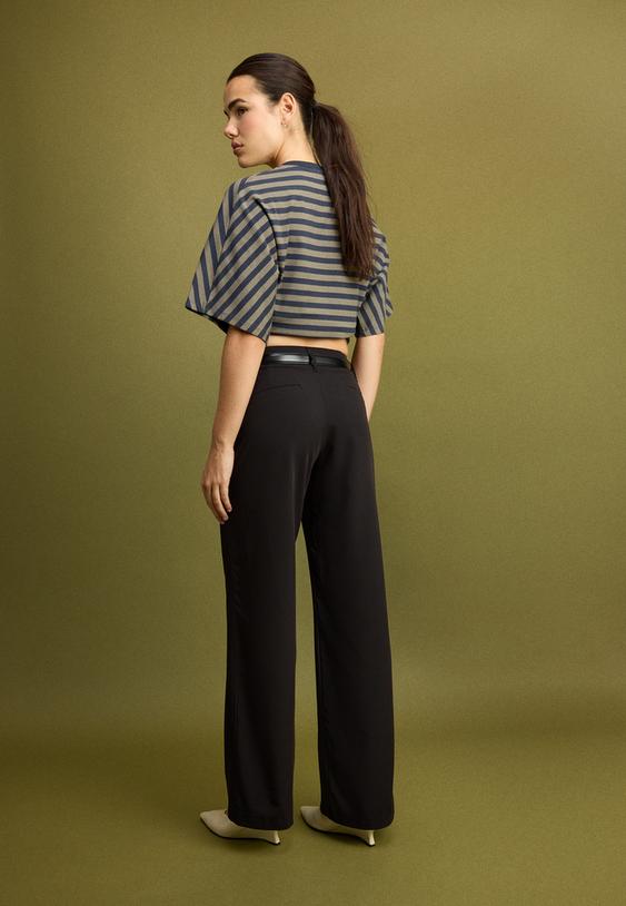 Stradivarius Smart Straight-Leg Trousers With Belt Black 8