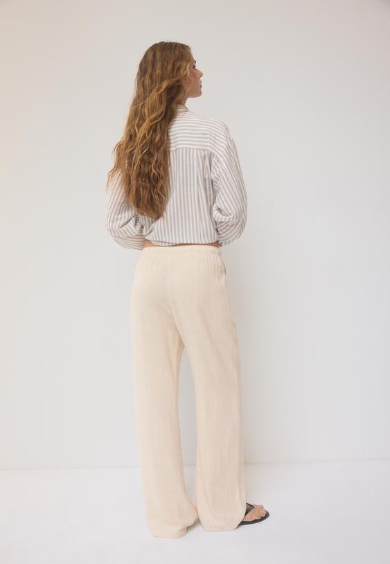 Keten görünümlü dökümlü pantolon - Görsel 4