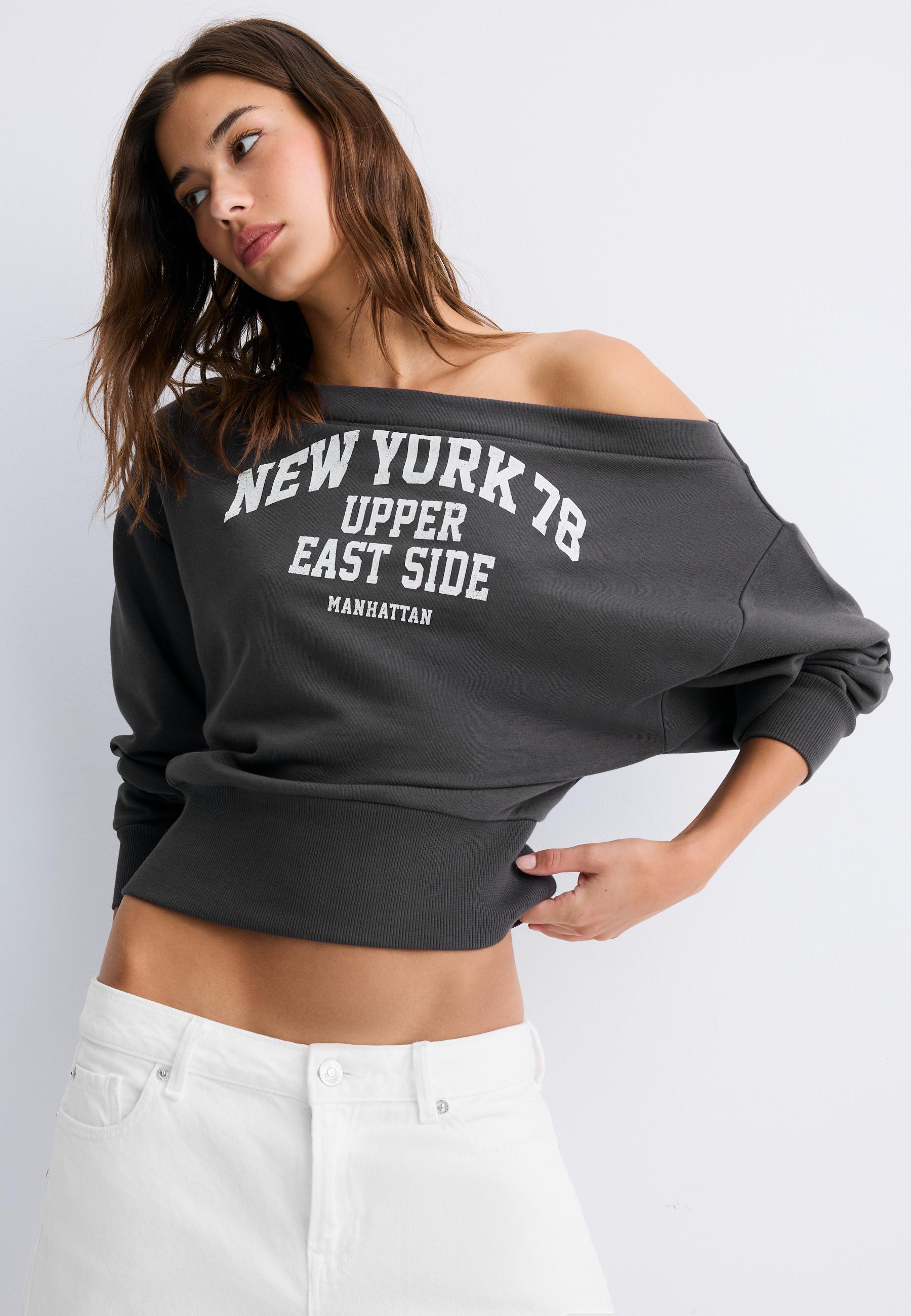 Cropped boat neck sweatshirt — Dark grey