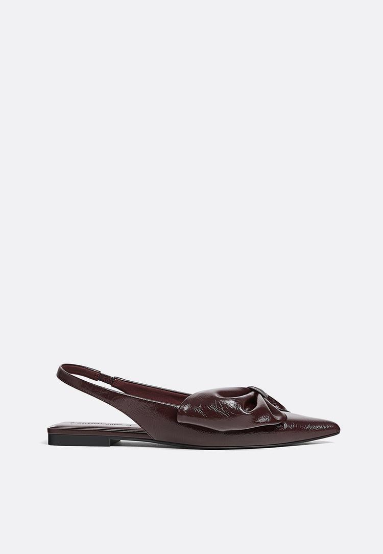 Stradivarius Φλατ Παπούτσια Slingback Με Φιόγκο Σκούρο Κόκκινο 40