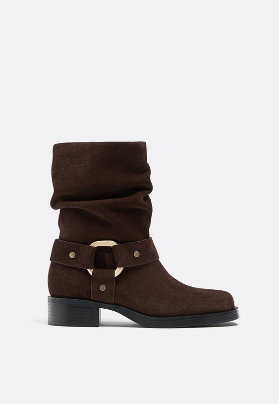 flat leather ankle boots with buckle