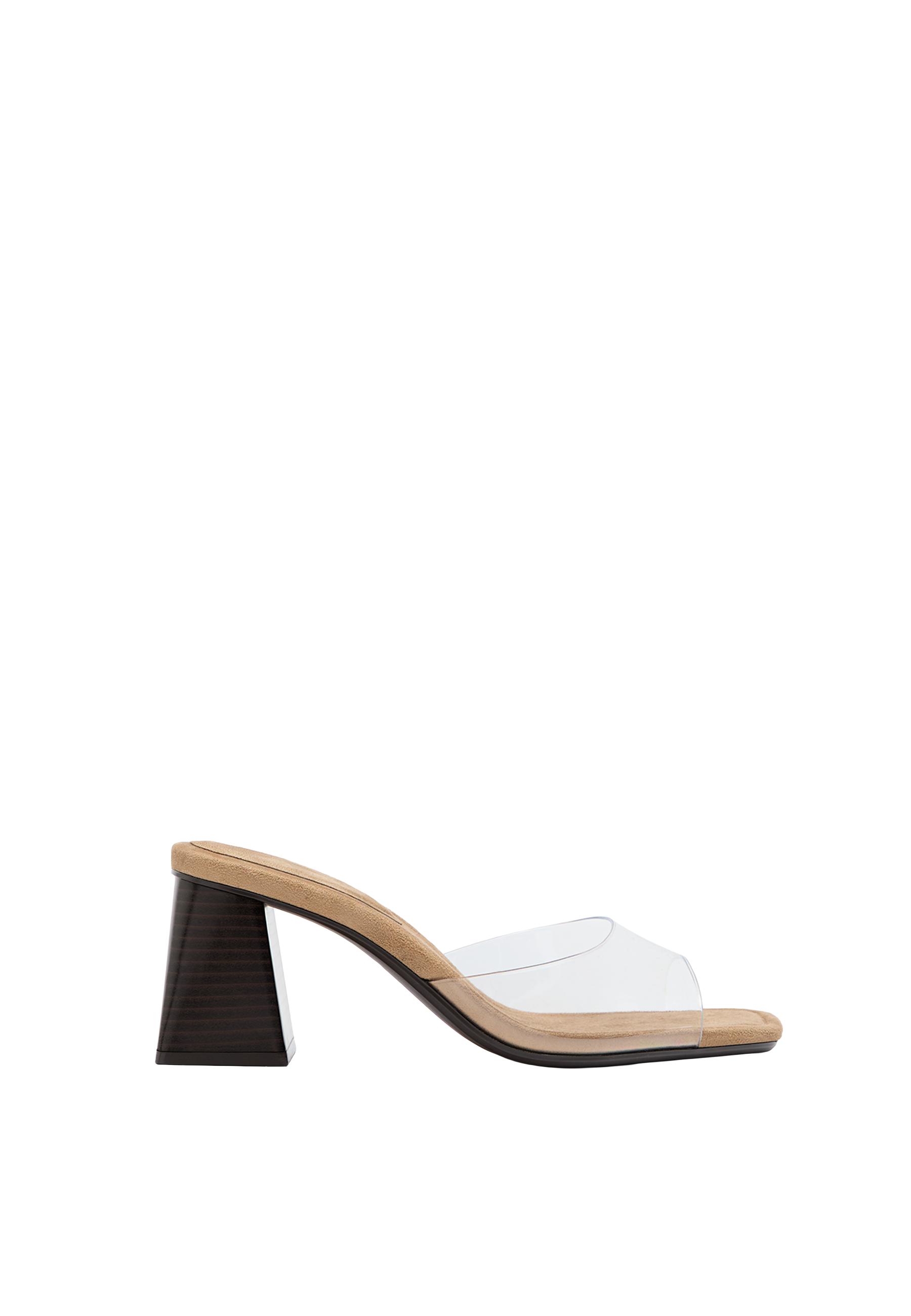 Vinyl block heeled sandals — BEIGE