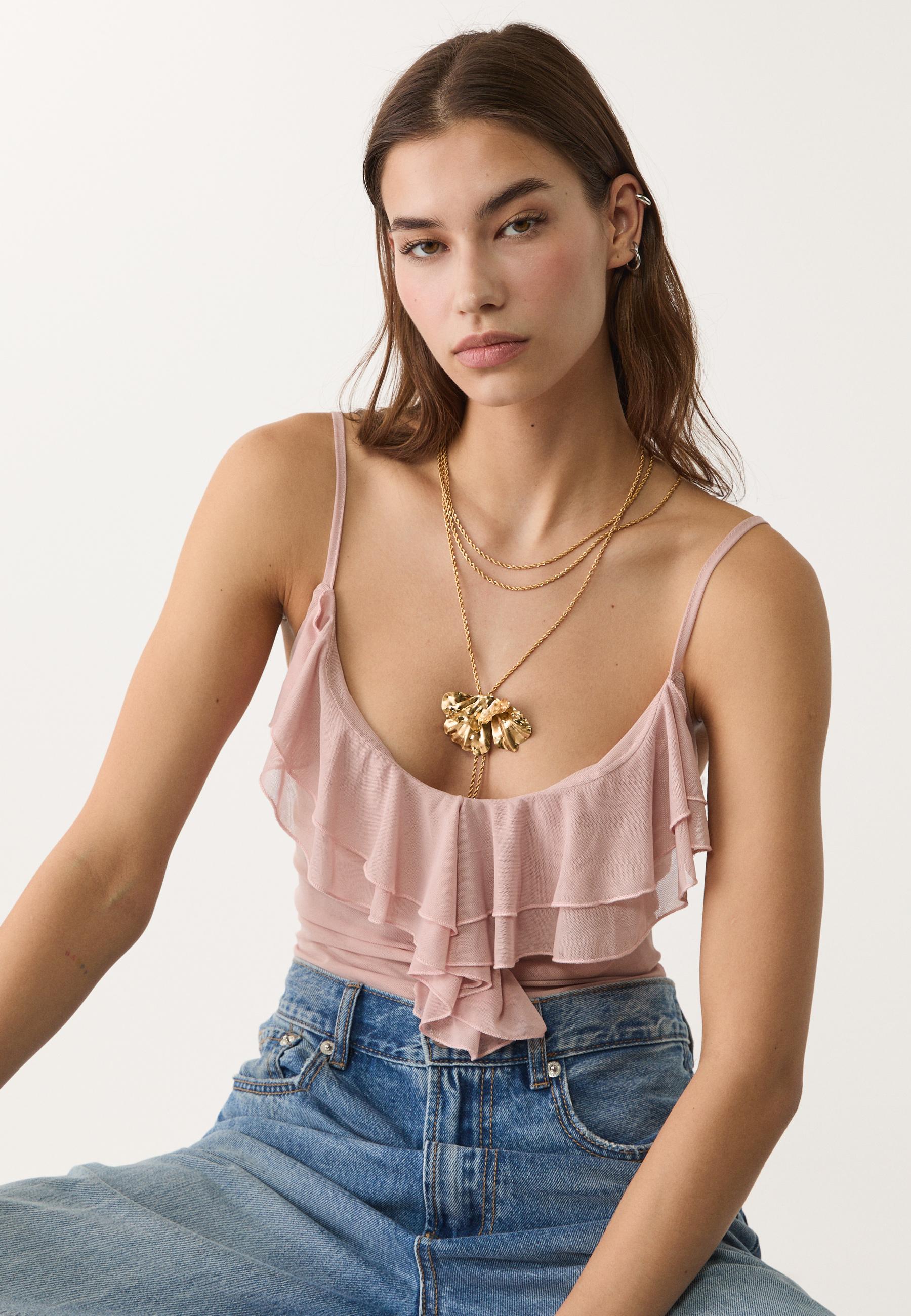 Ruffled tulle top - Women's fashion | Stradivarius United States