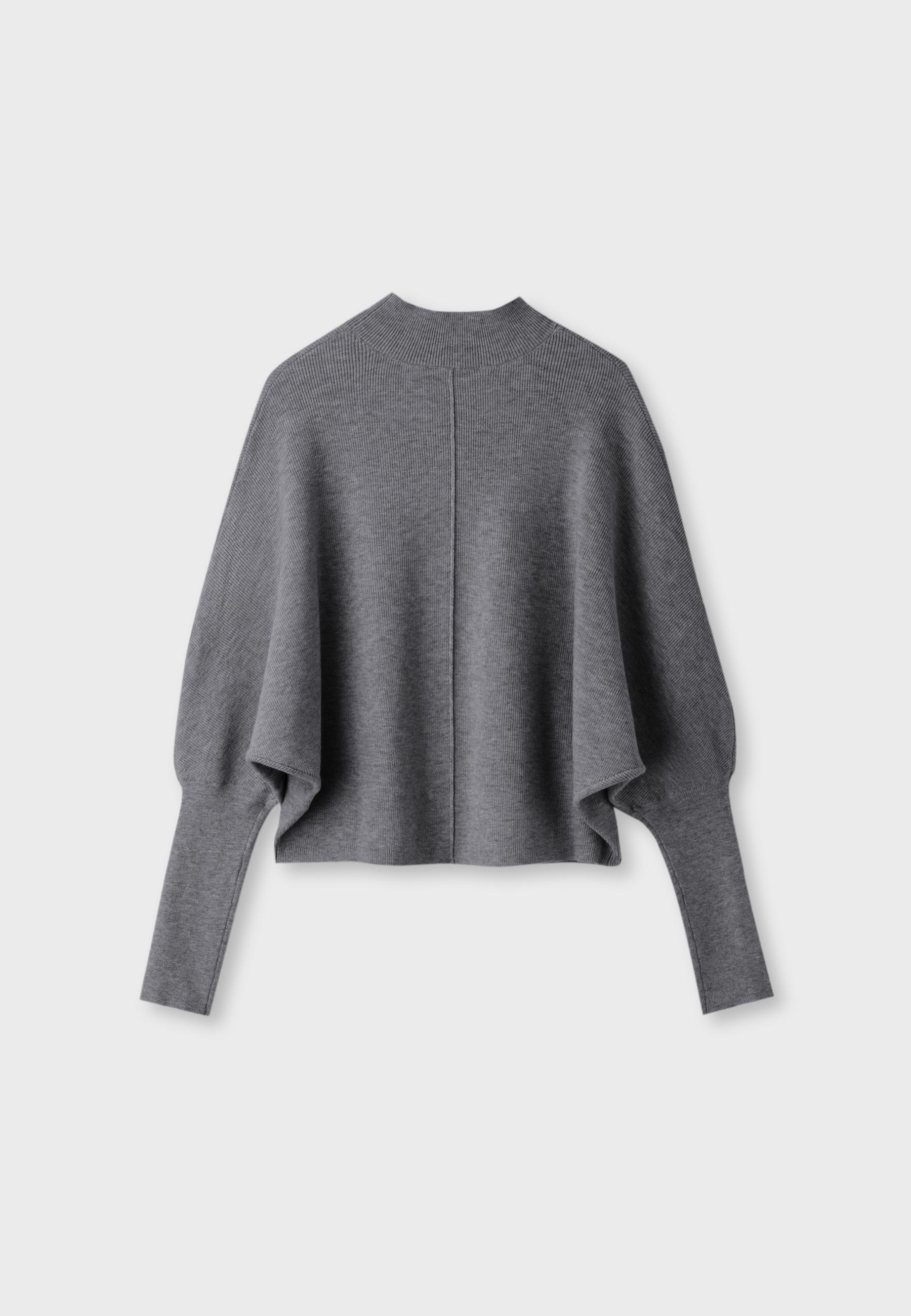 Batwing sleeve mock neck knit sweater — Dark grey