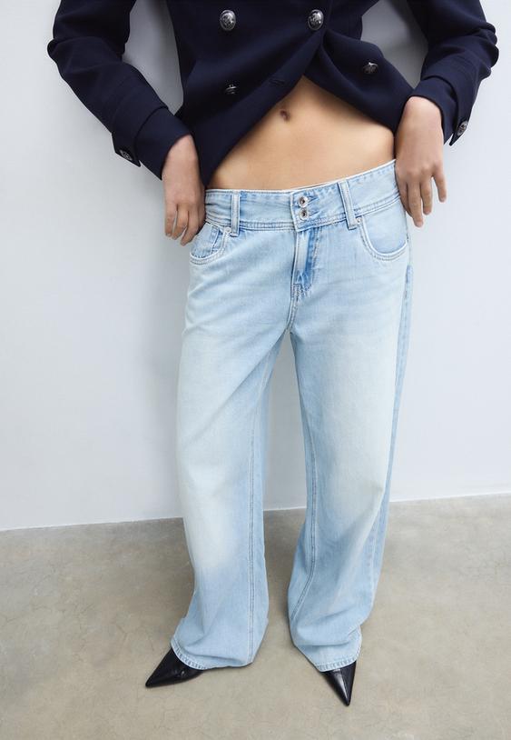 jeans de cintura baixa com botao duplo