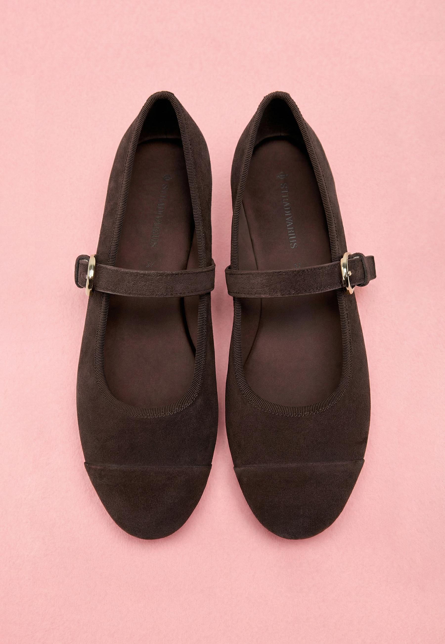 Leather toecap ballerina flats — BROWN