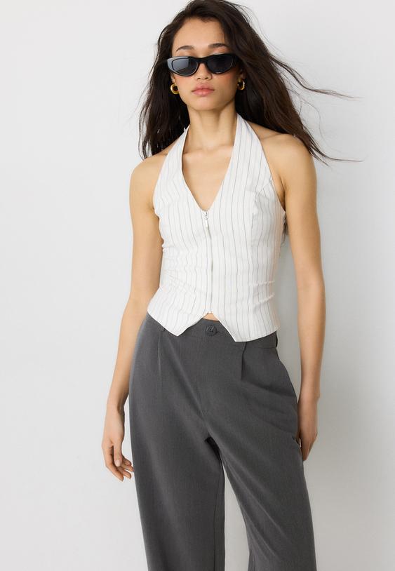 Stradivarius Smart Straight-Leg Trousers Dark Grey 6