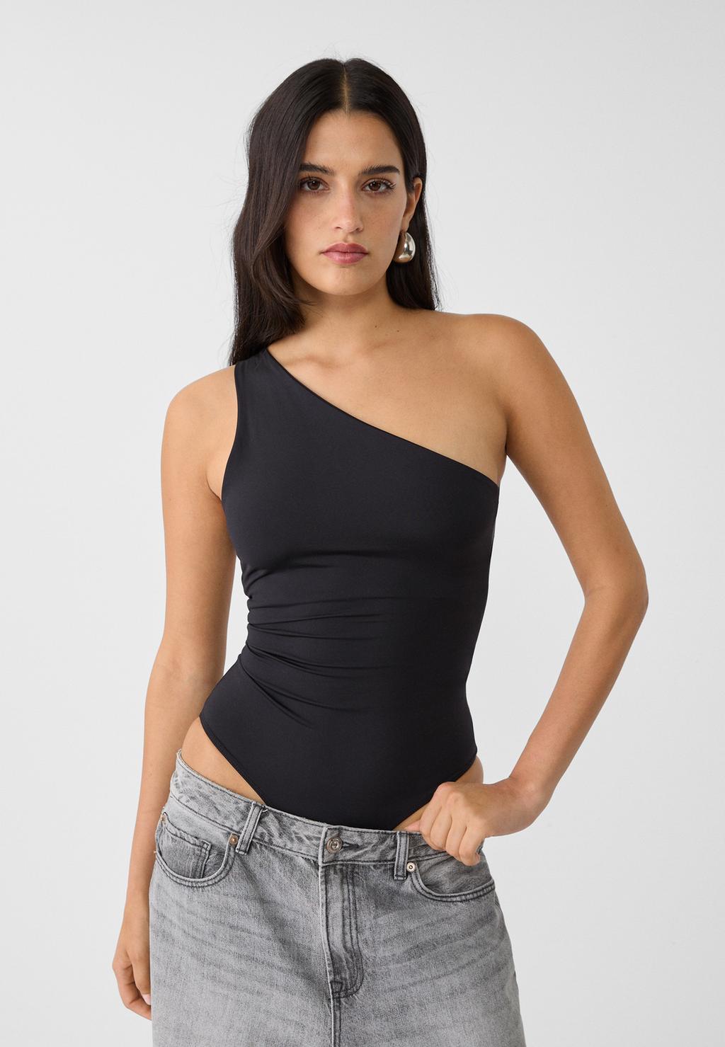 Asymmetric bodysuit with criss-cross back