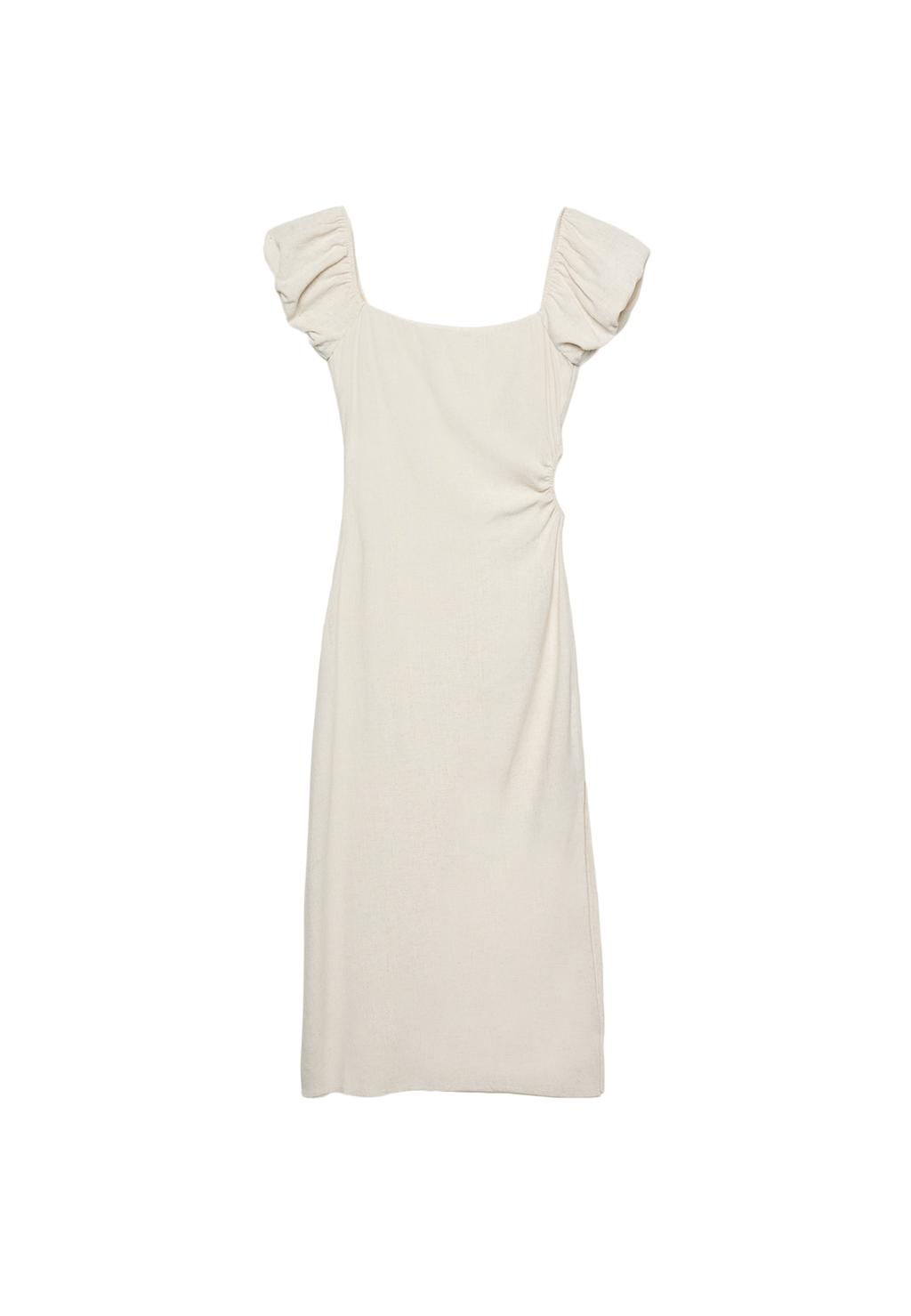 Linen blend puff sleeve midi dress