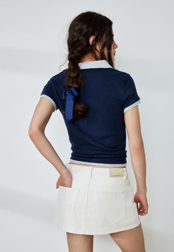 Stradivarius D62 Striped Denim Skort White 6