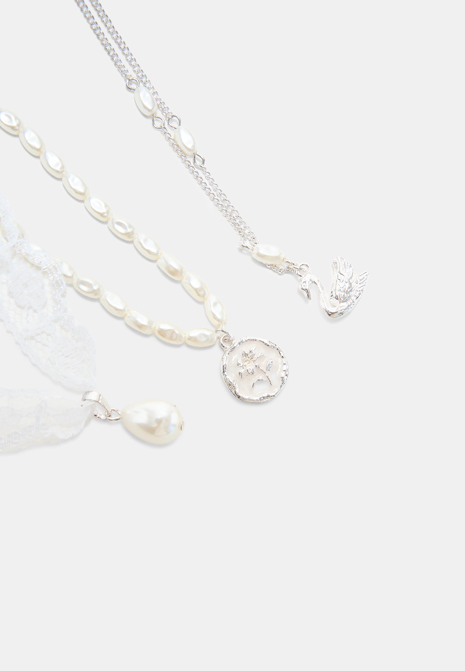 Set of 3 swan necklaces — Grey