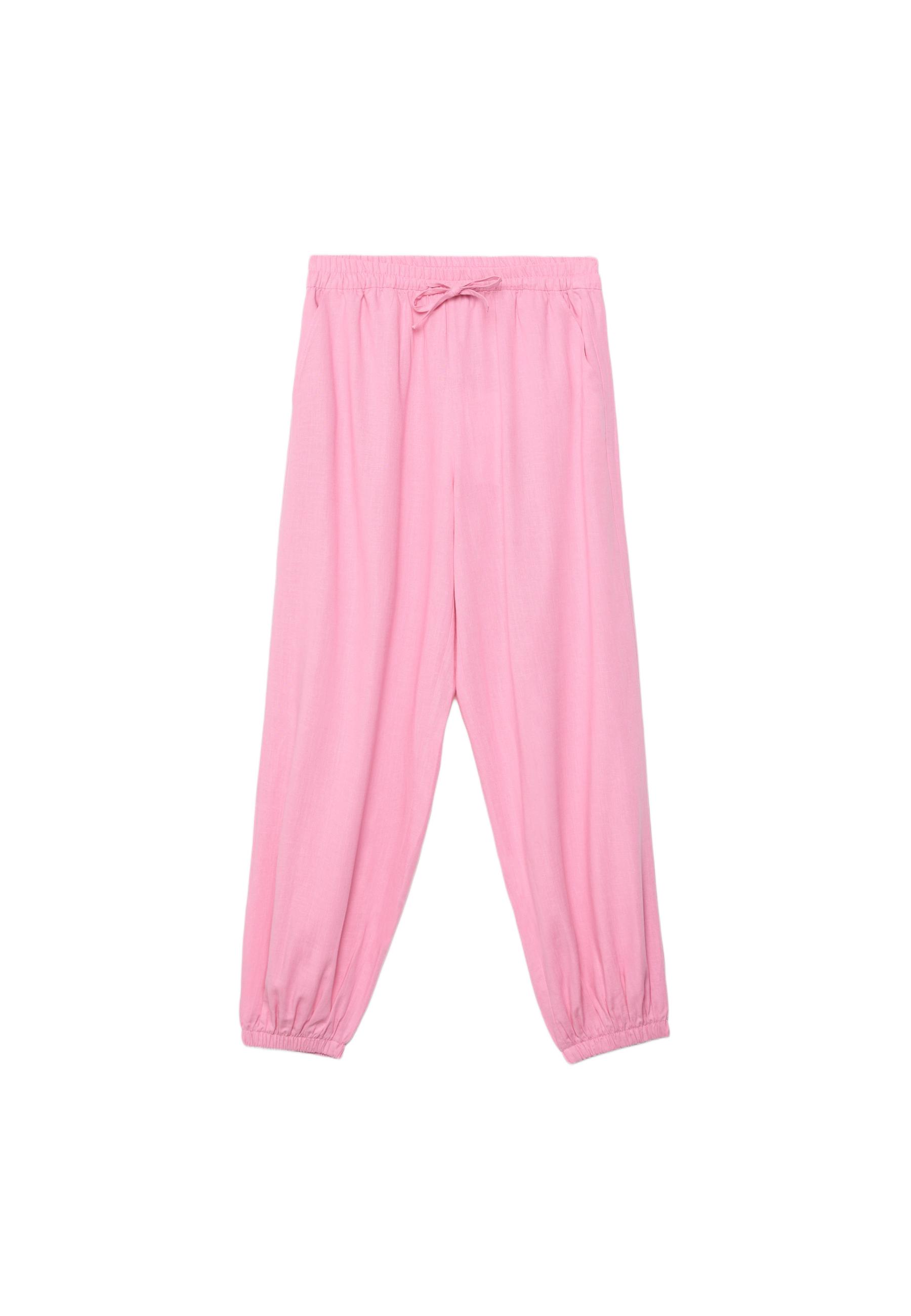 Linen-look sarouel trousers — Pastel pink