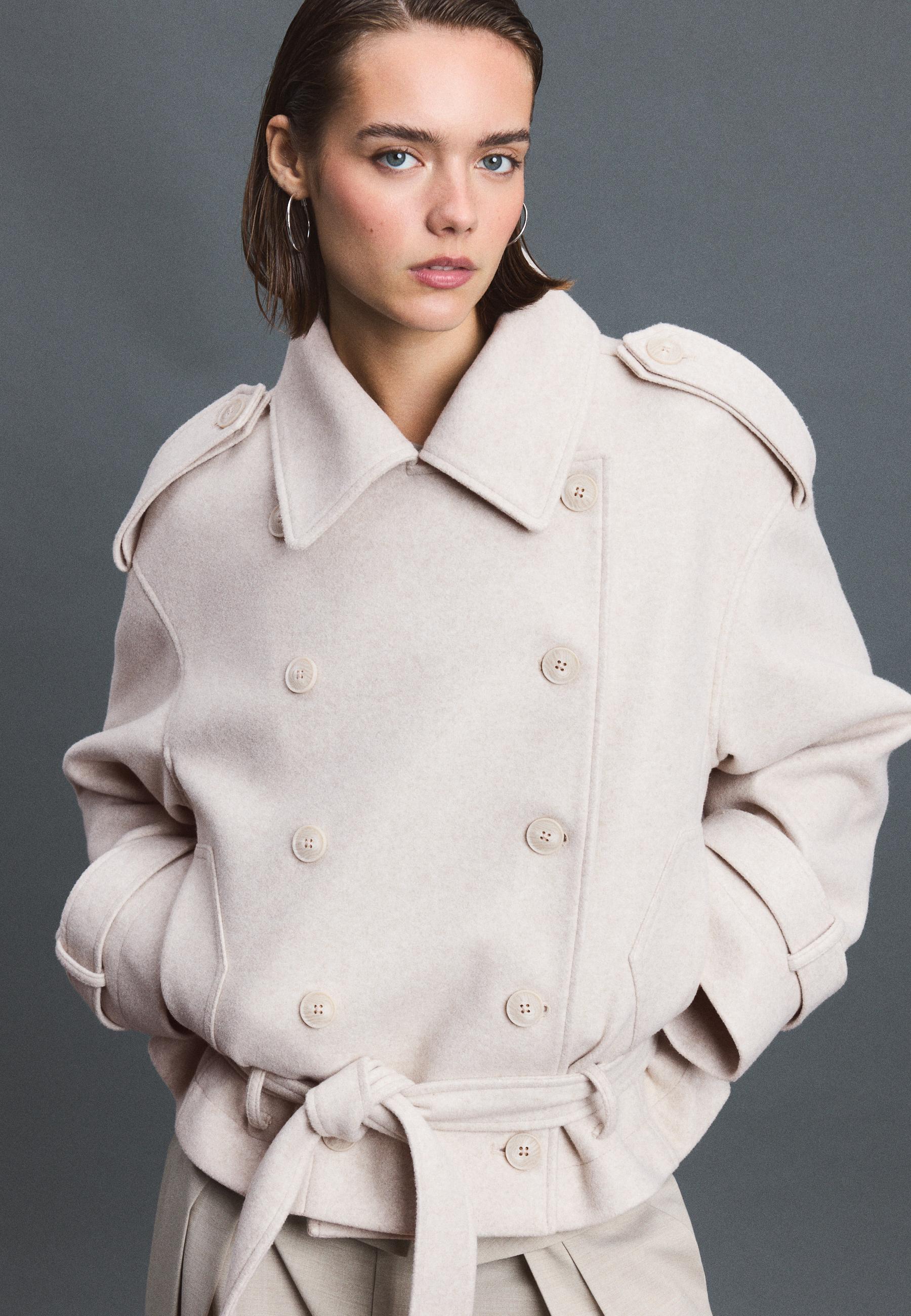 Soft-touch oversize trench coat — Ecru