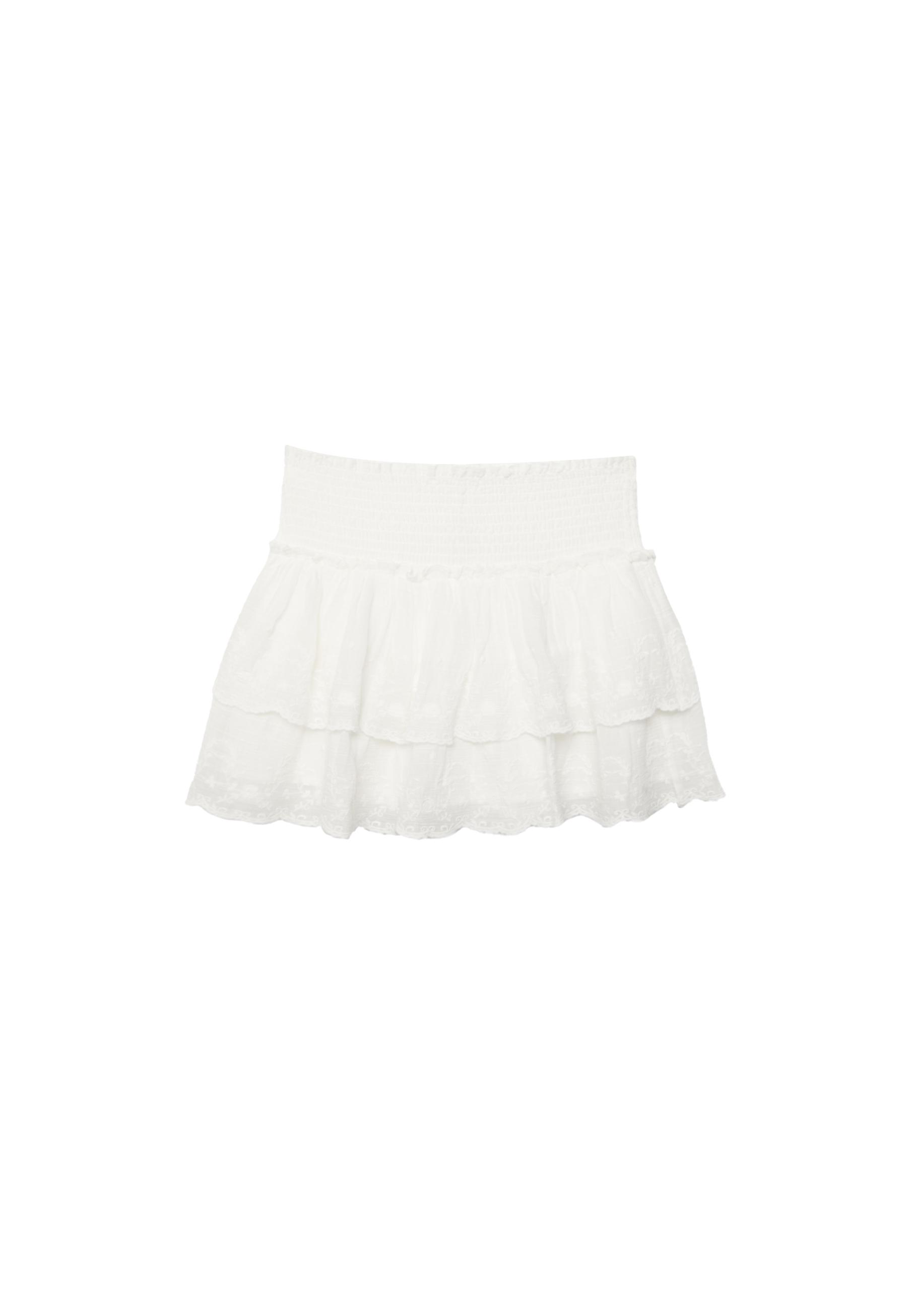 Embroidered crinkle skort — Ecru