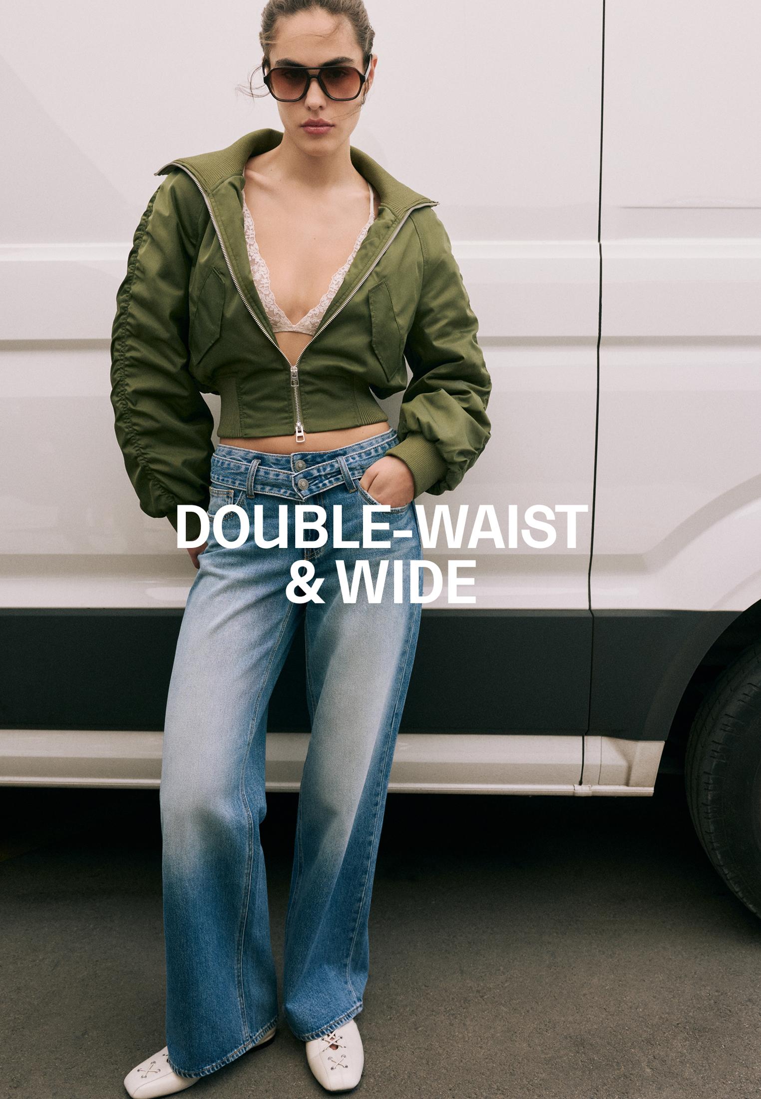 Double-waist wide-leg jeans — MEDIUM BLUE DENIM