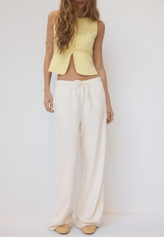 Keten görünümlü dökümlü pantolon - Görsel 20