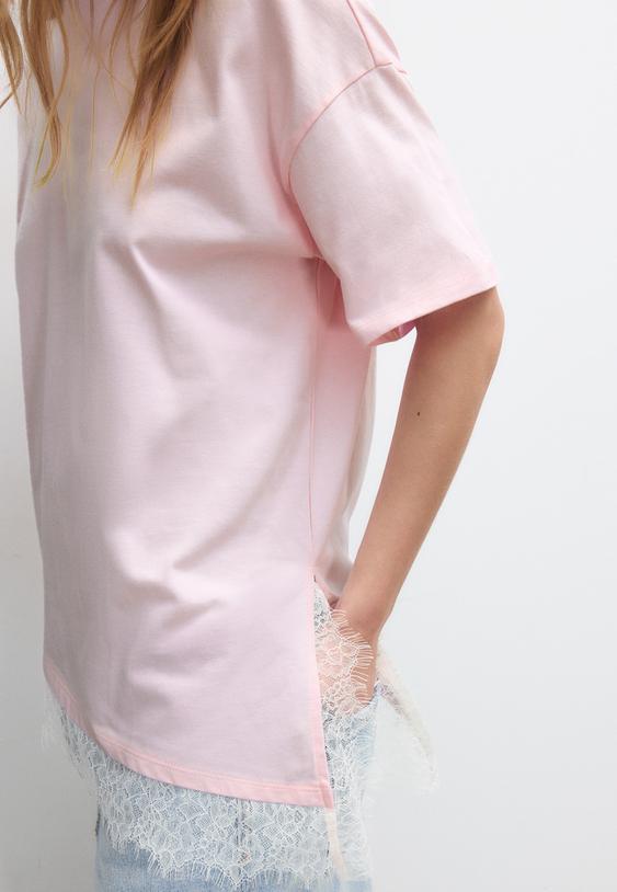 ksa kollu dantelli etek ucu t shirt