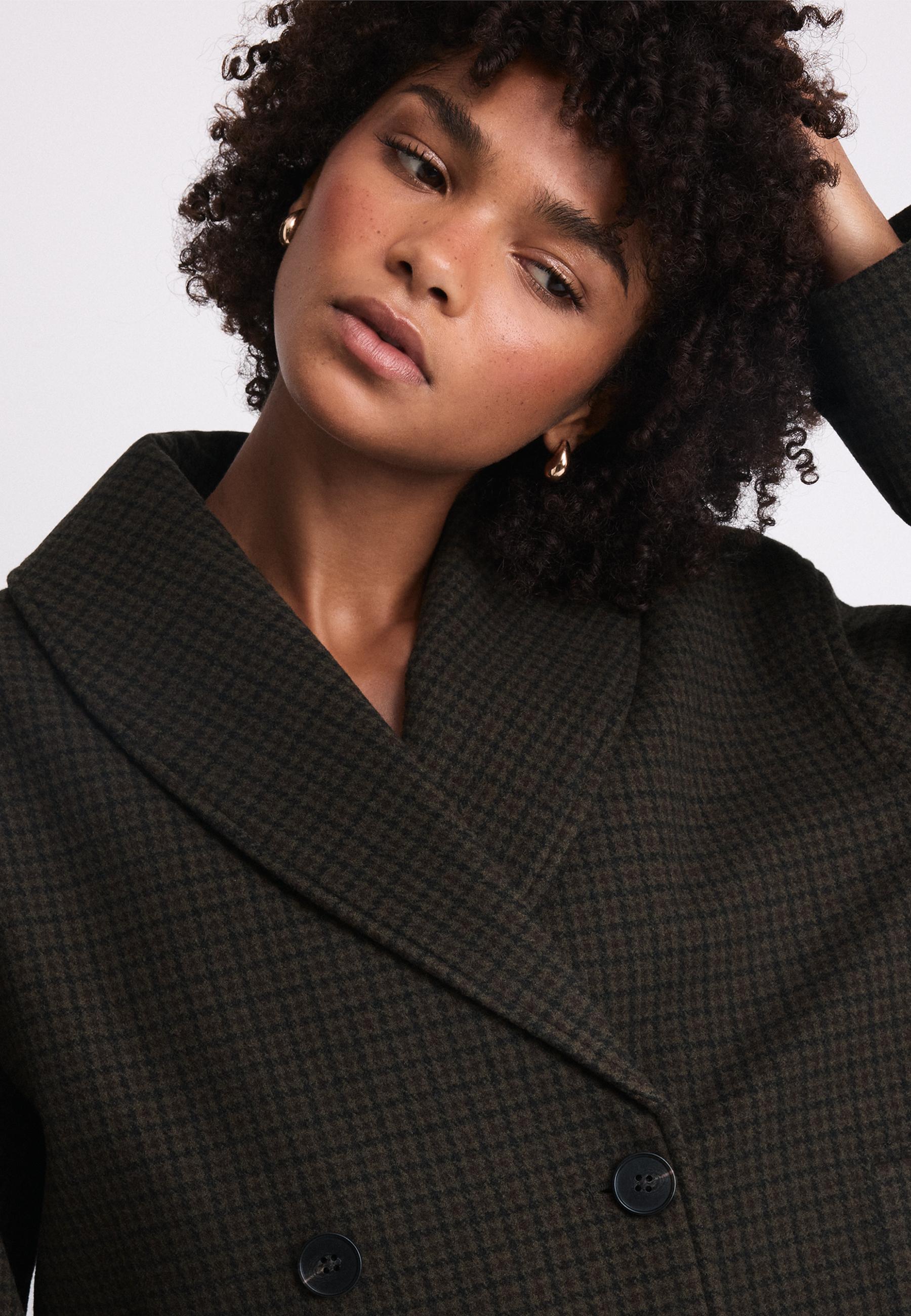 Shawl neck felt coat — Khaki