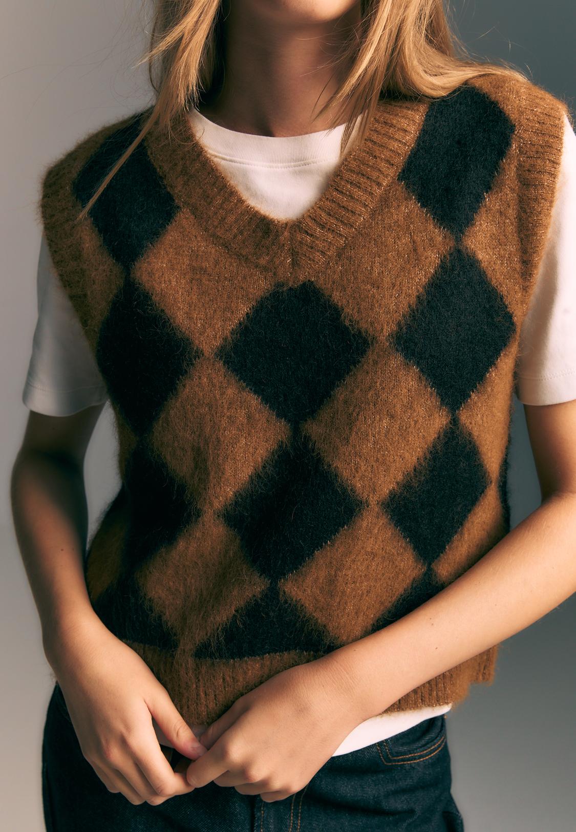 Argyle Cardigan Losange Femme Gilet En Maille Losanges Mode Femme