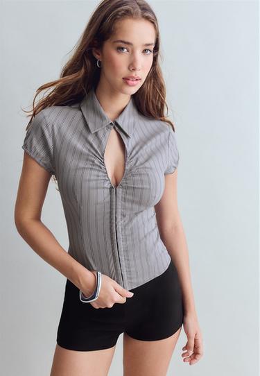 Short sleeve cut-out shirt — Pearl grey 3