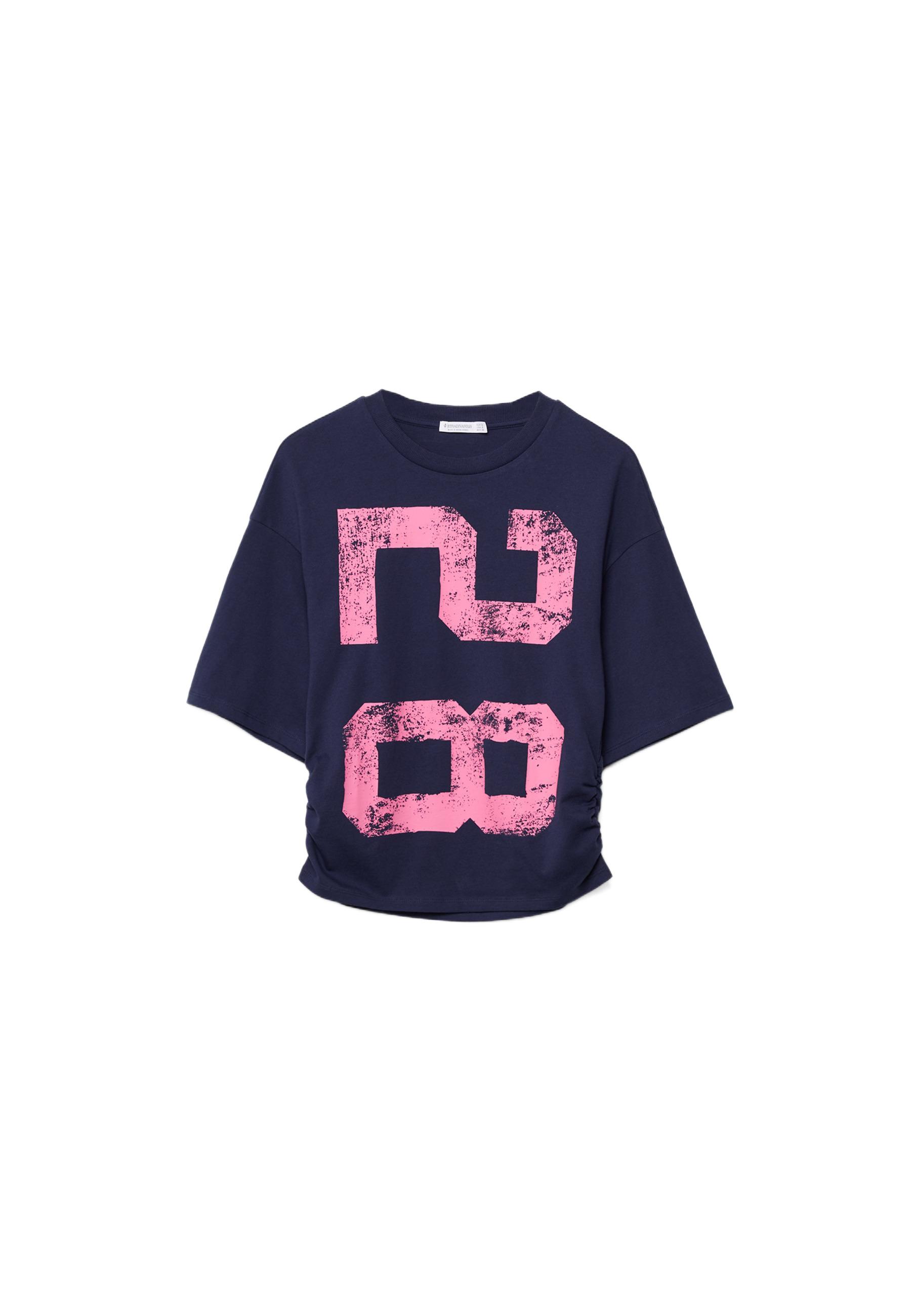 Placement ruched crop T-shirt — Dark blue