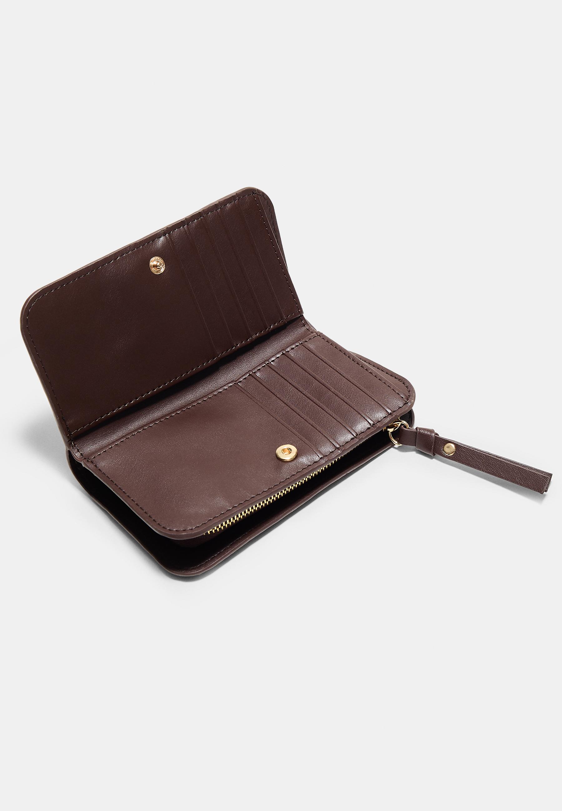 Long embossed zip-pull wallet — Brown