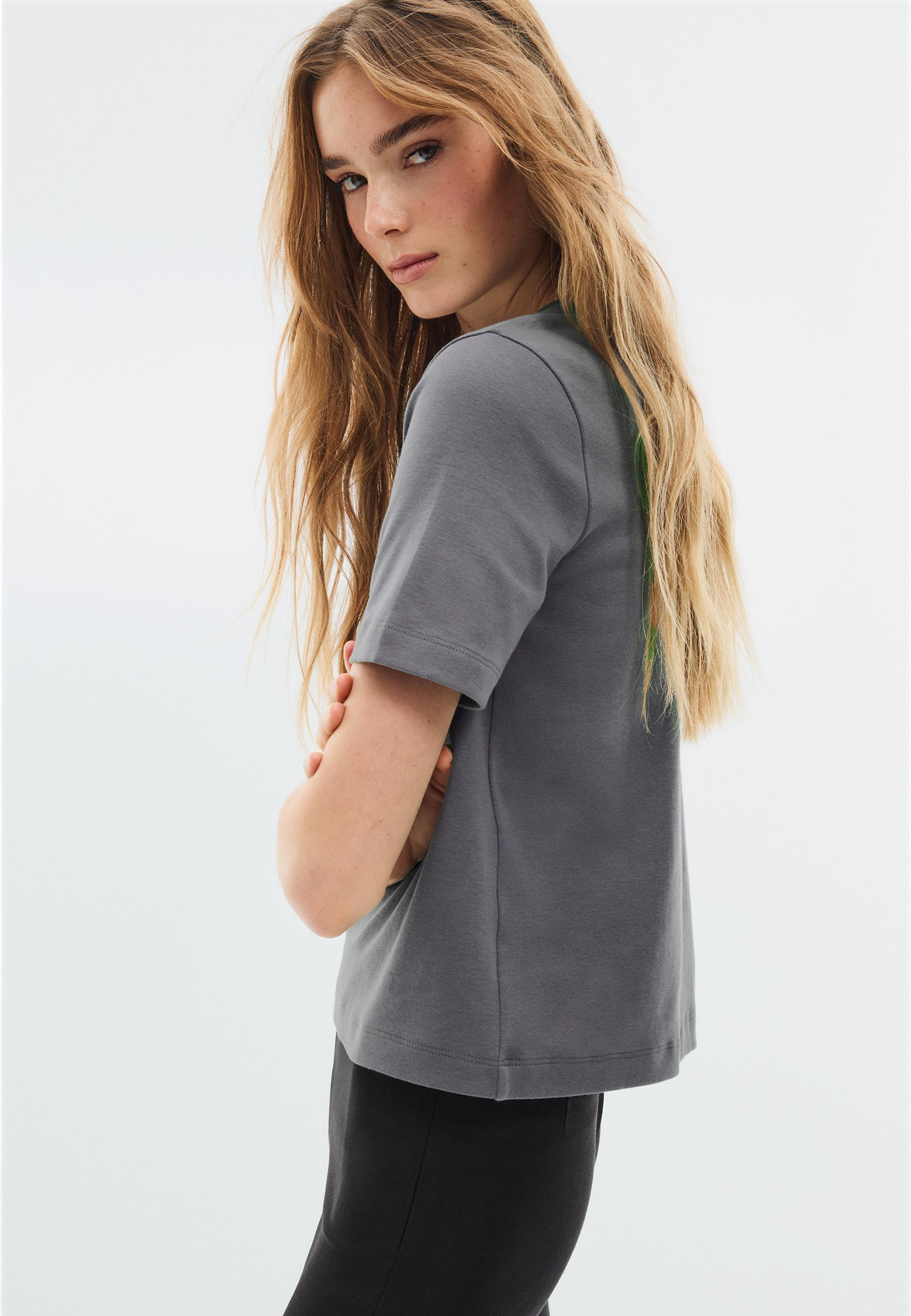 Stradivarius B01 Βασική Μπλούζα Regular Fit Heavy Weight Ανθρακί S