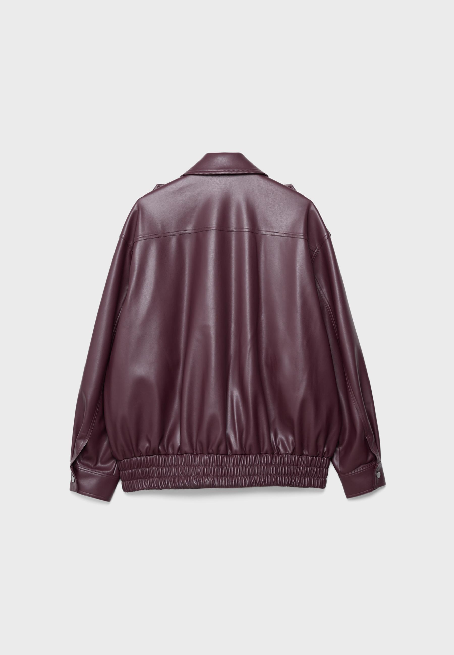 Oversize leather effect biker jacket — Burgundy