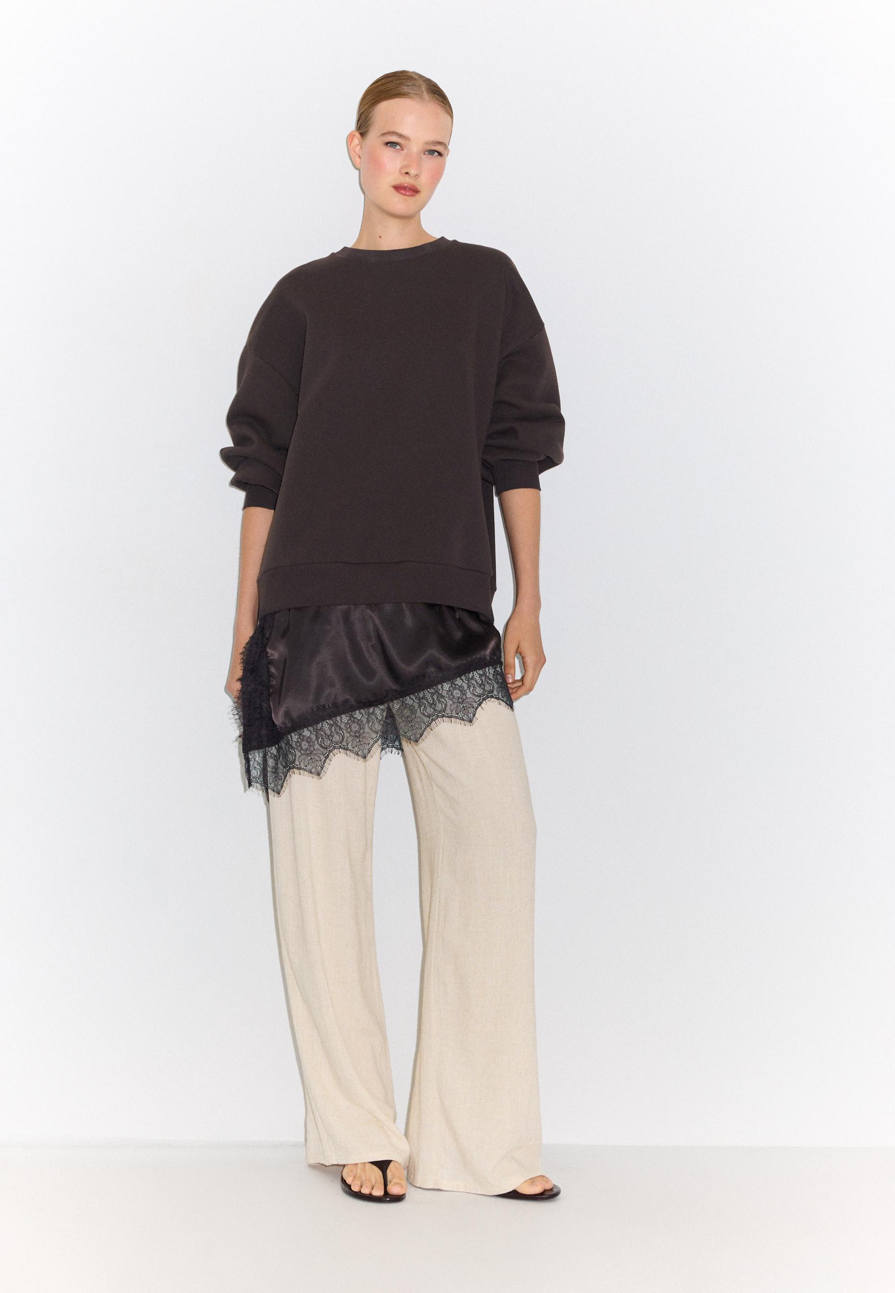 Sateen hem sweatshirt — Brown