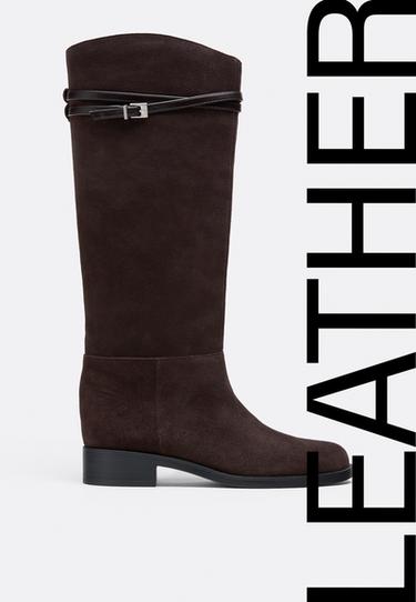 Flat leather equestrian boots — BROWN 4