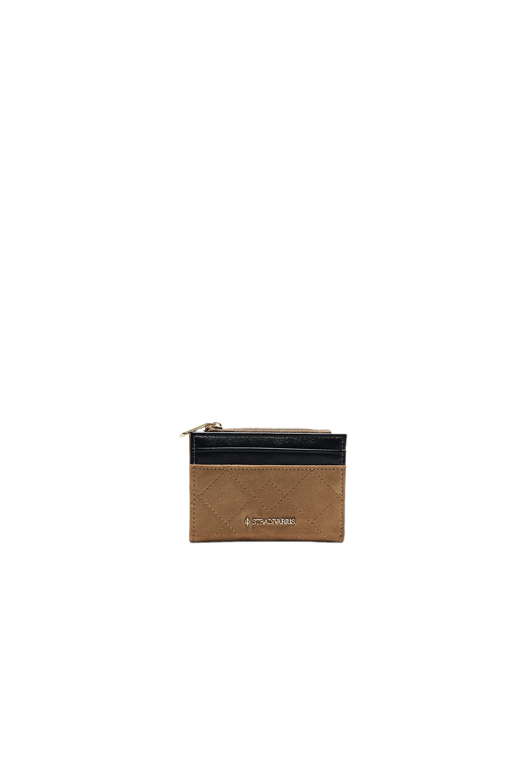 Compact quilted card holder purse — Pale camel