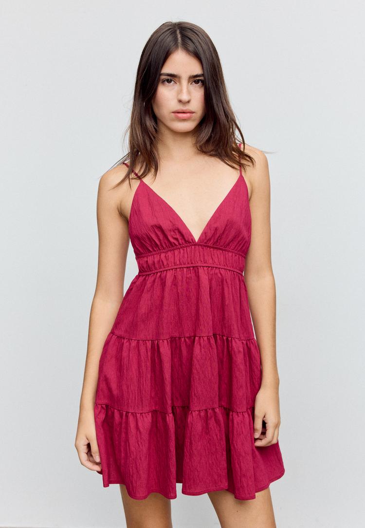 sırtı bagcıklı kısa dokumlu elbise l07712751