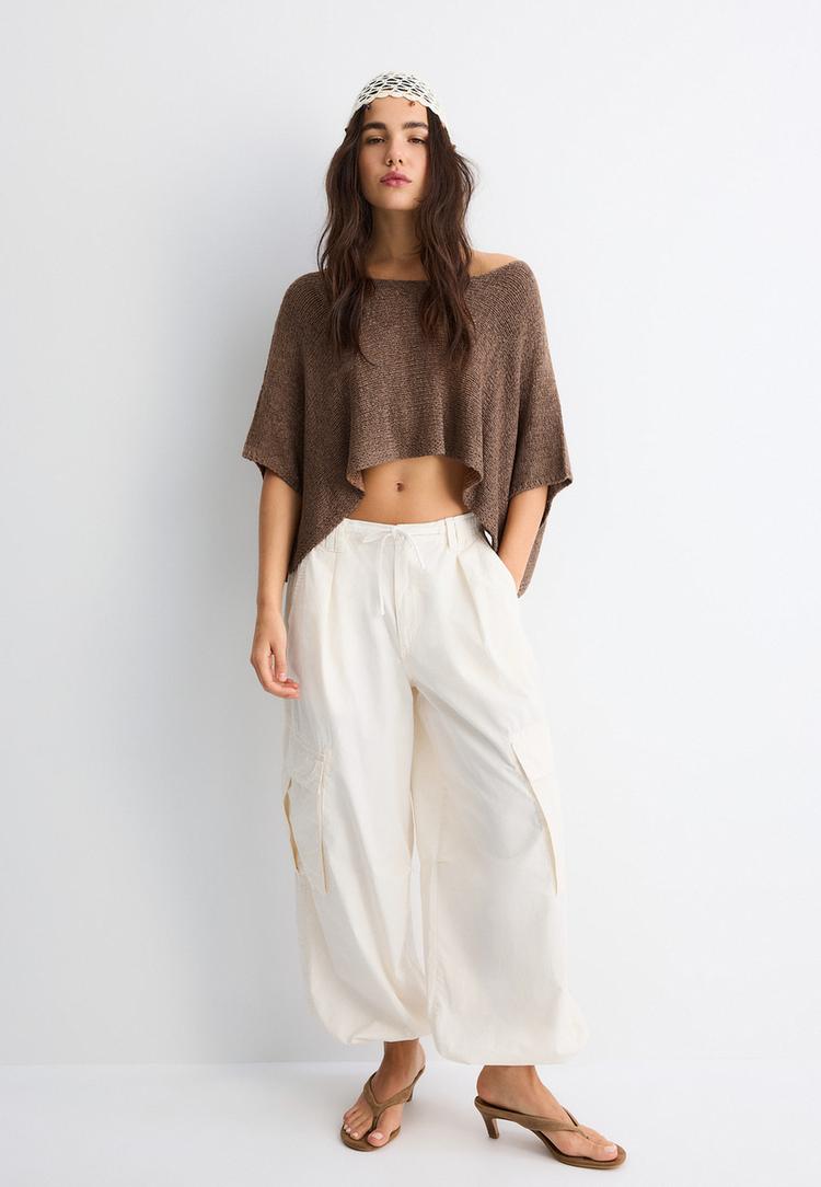 Stradivarius Πλεκτό Πουλόβερ Κάπα Basic 0-456 M