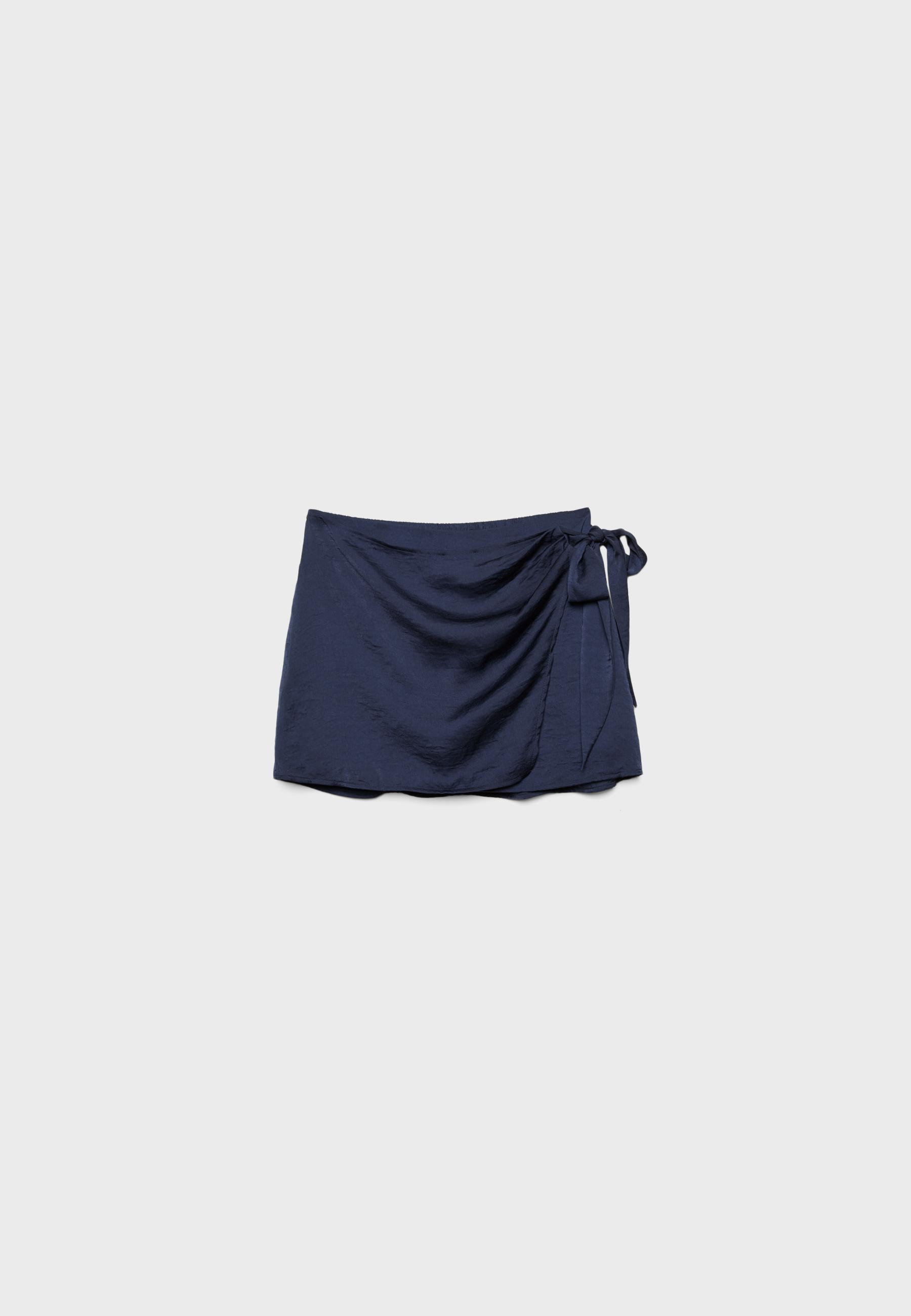 Sateen pareo mini skirt — Navy blue