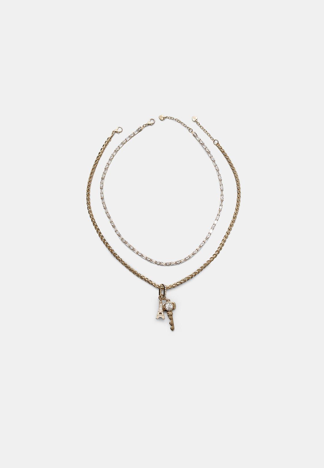 Set of rhinestone and multi-charm necklaces Women's fashion