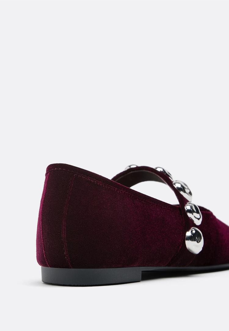velveteffect ballet flats with studs